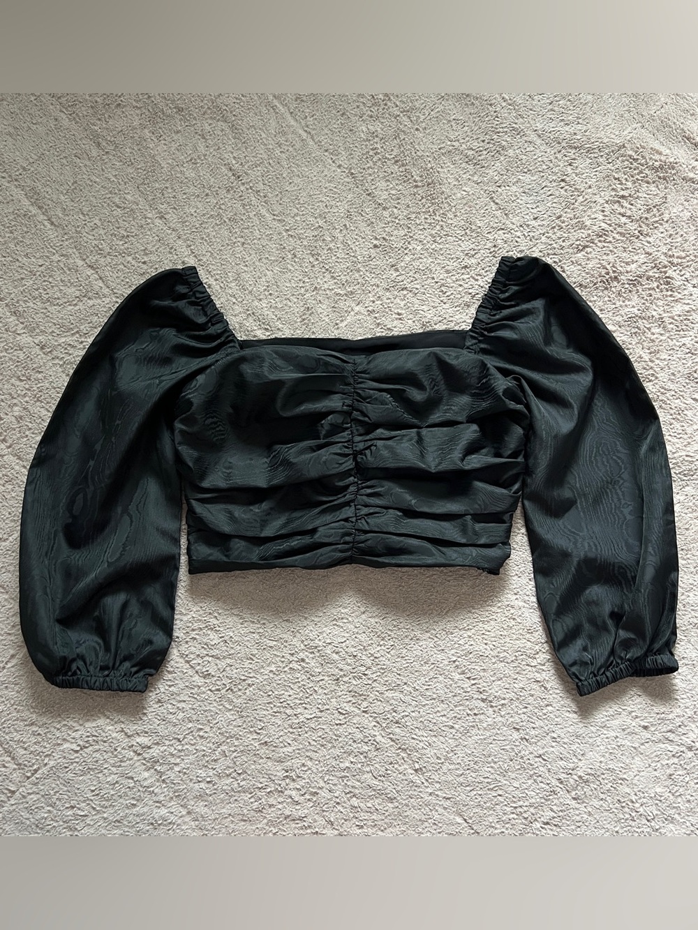 J. Crew Ruched Square Neck Puff Sleeve Crop Top Preppy Minimalist Vacation Sz 6